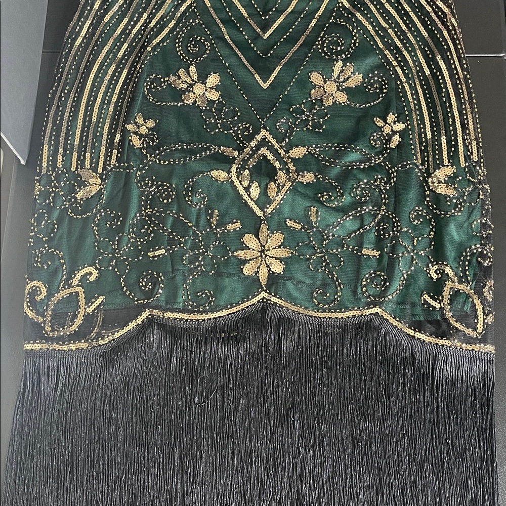 Elegant Black, Green and Gold Embellished Dress - Picture 4 of 5